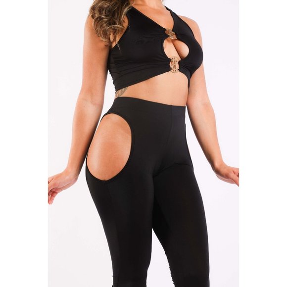 Women's Dollar Trim Cut Out Detailing Sleeveless Top And High Waist Pants Set - Picture 5 of 12